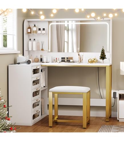 Make Up Vanity Vanity Makeup Desk With LED Lights & 4 Drawers